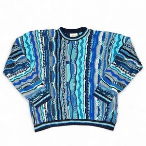 Vintage Coogi Men's Blue Patterned Sweater